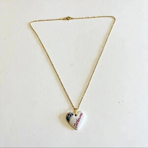 Name Necklace Catherine Dolphin Heart Ceramic Gold Tone Chain